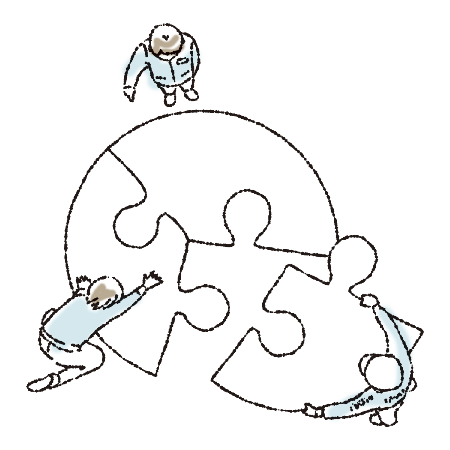 地球のパズルを組み合わせる人たちのイラスト