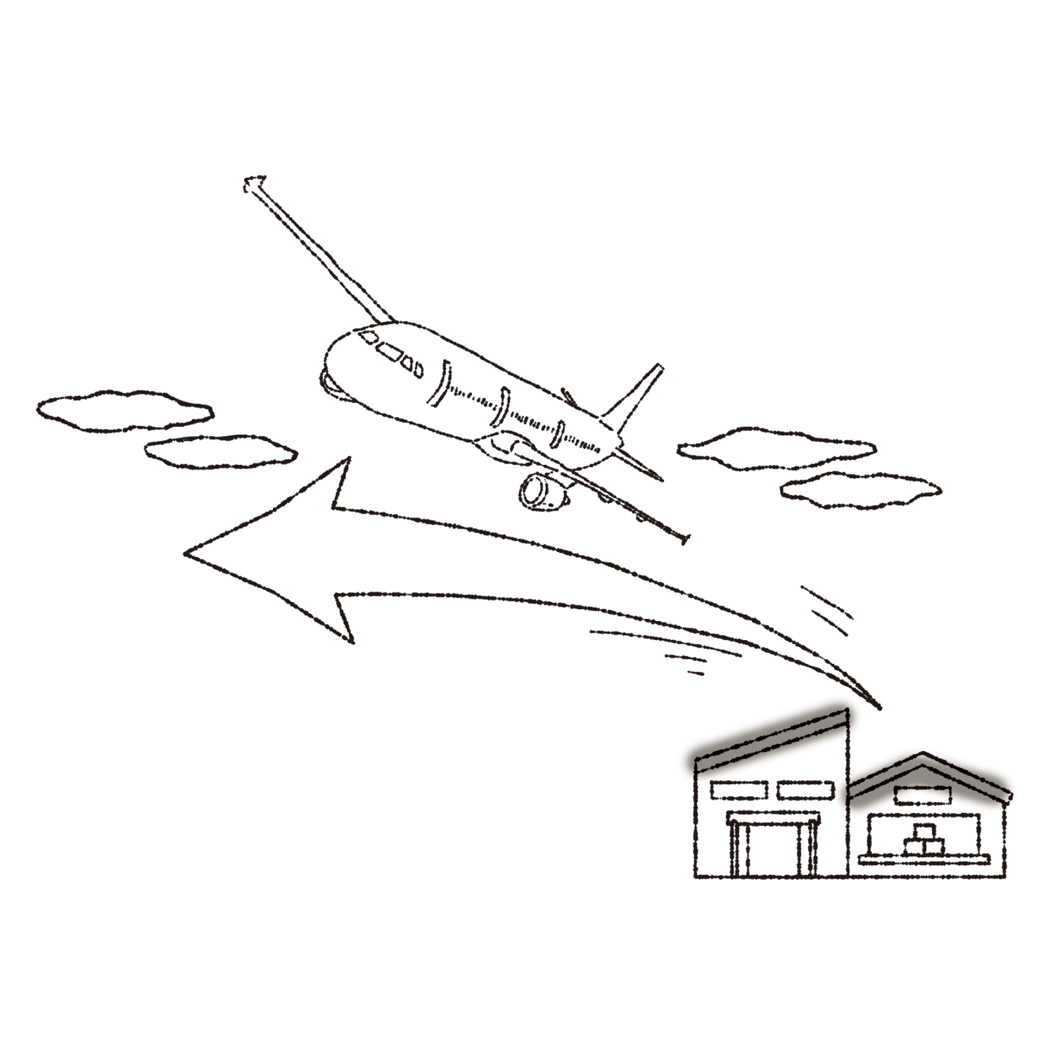飛行機と中国の工場のイラスト
