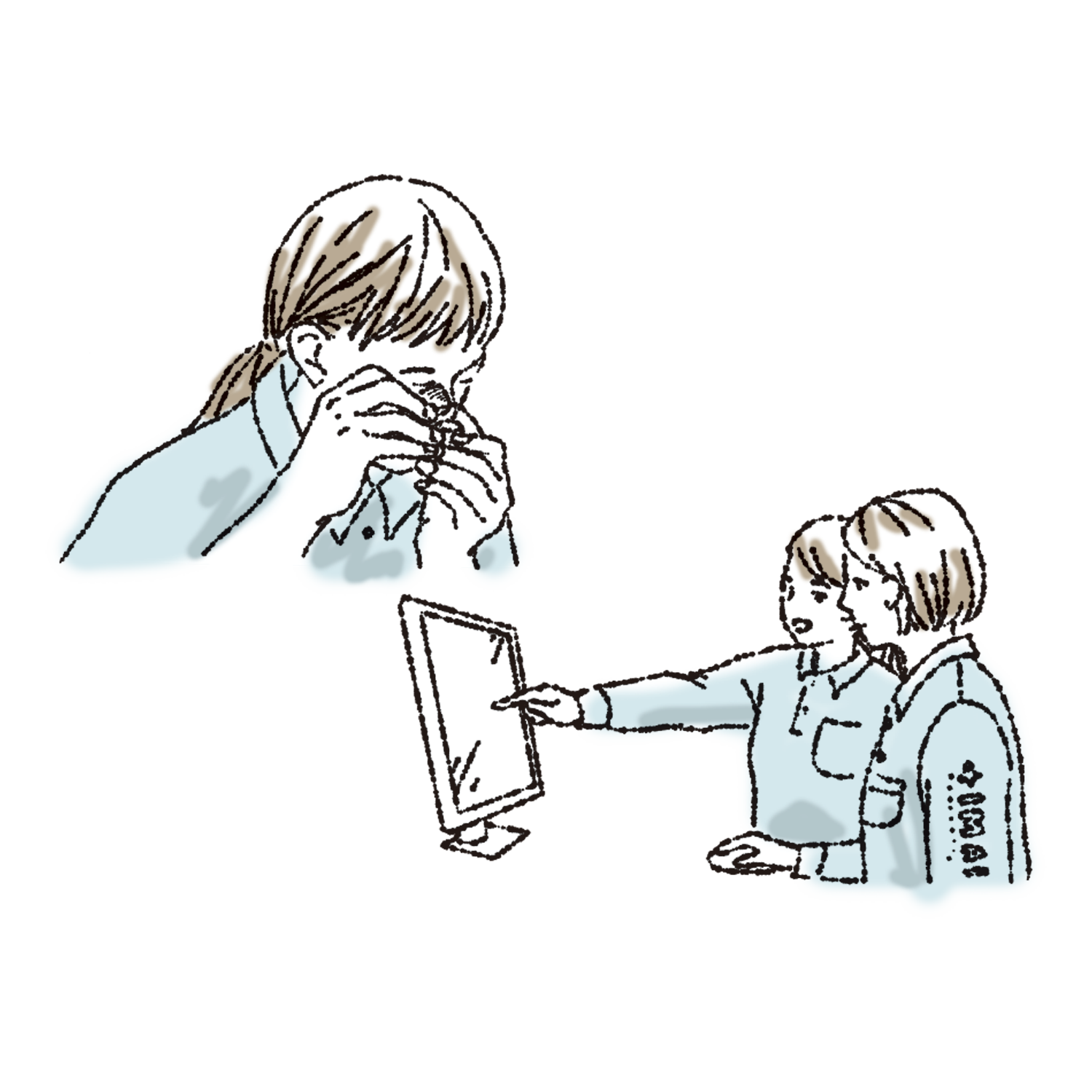 電話対応とパソコンで事務所業務を行う社員のイラスト