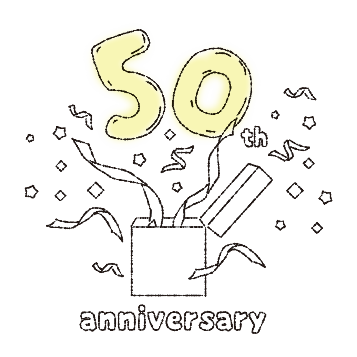 50周年を祝う数字と紙吹雪のイラスト