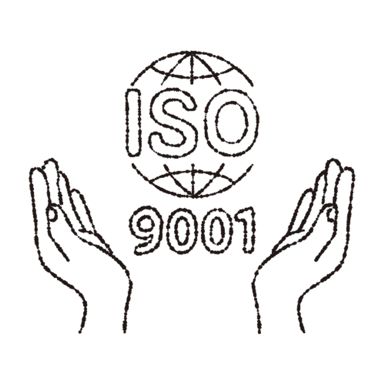 ISO 9001を掲げる両手のイラスト
